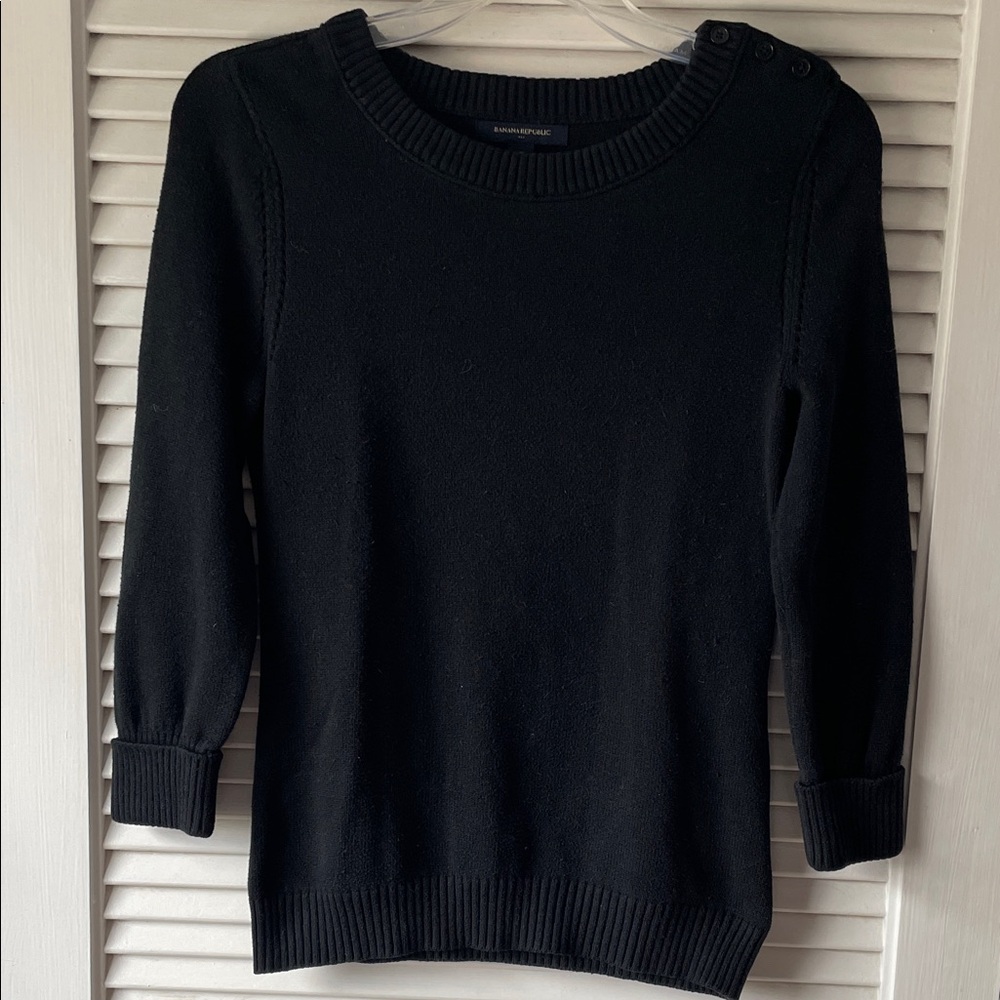 Banana Republic Black Crew Neck Sweater with Button Detail